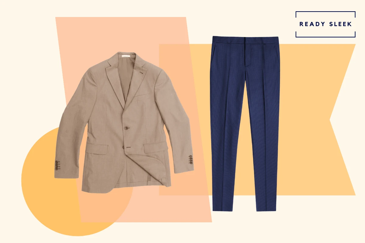 Tan jacket on sale blue pants