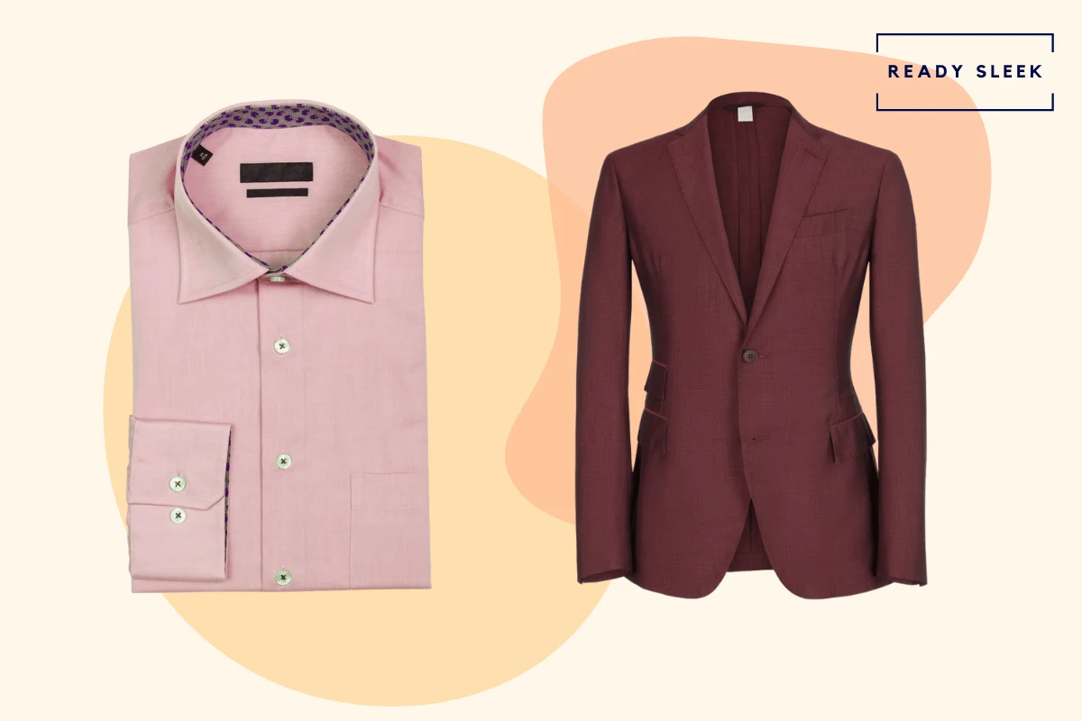 Pink shirt with burgundy blazer