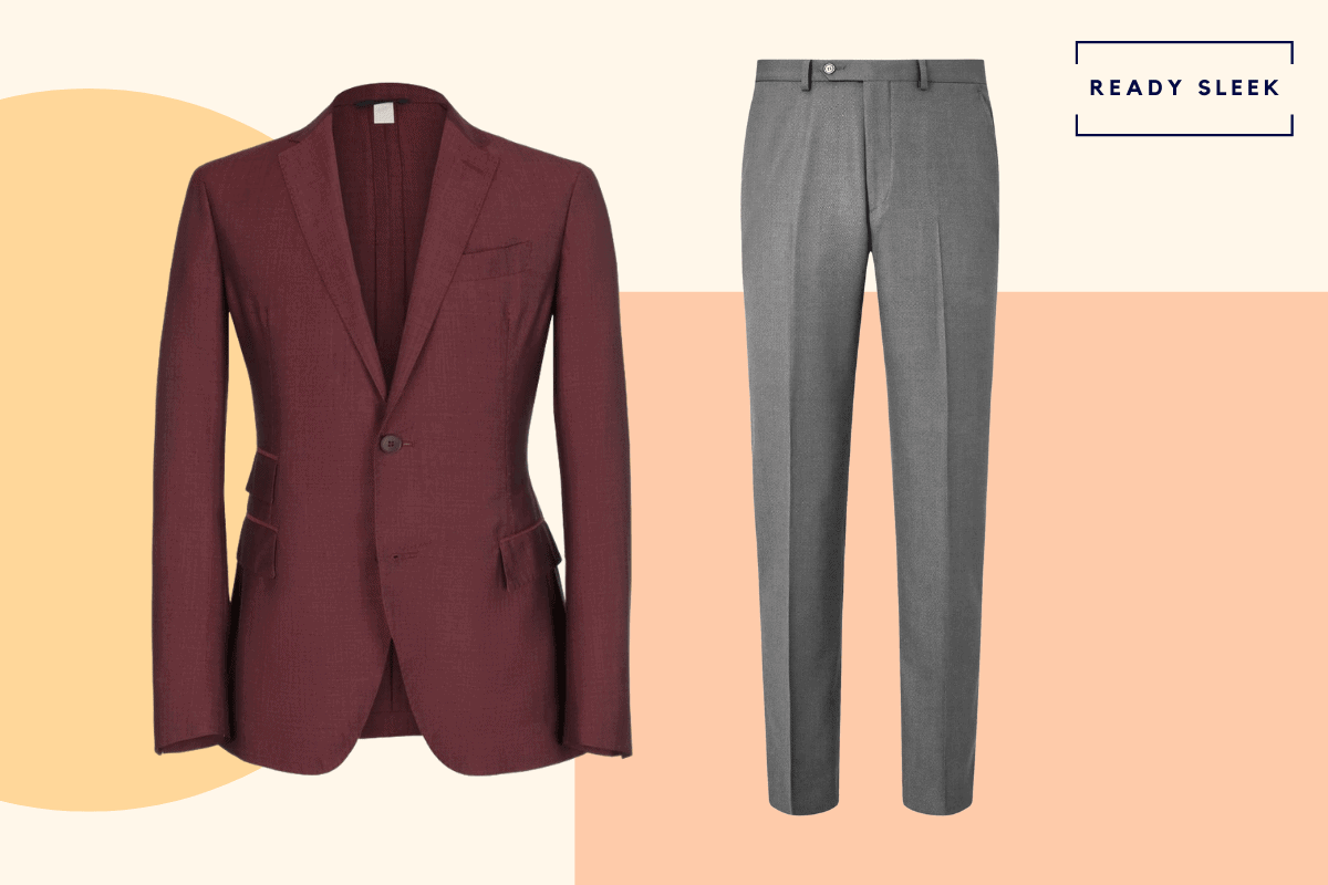 Slate grey pants with burgundy blazer