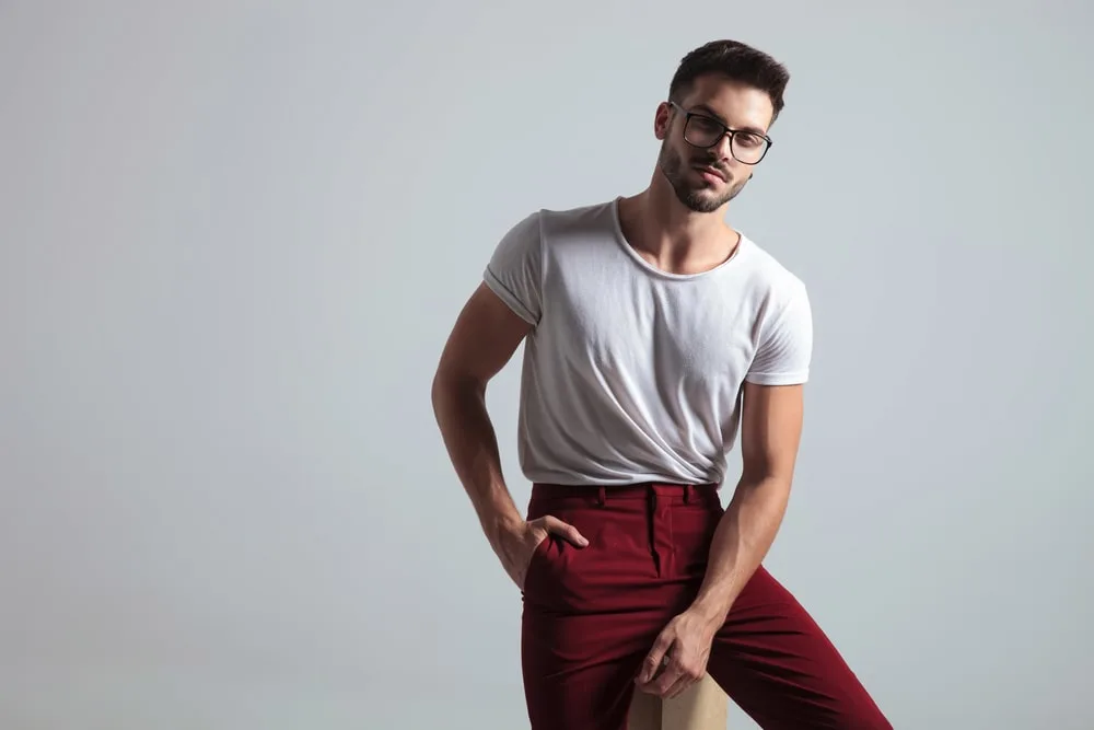 red pants and white tshirt