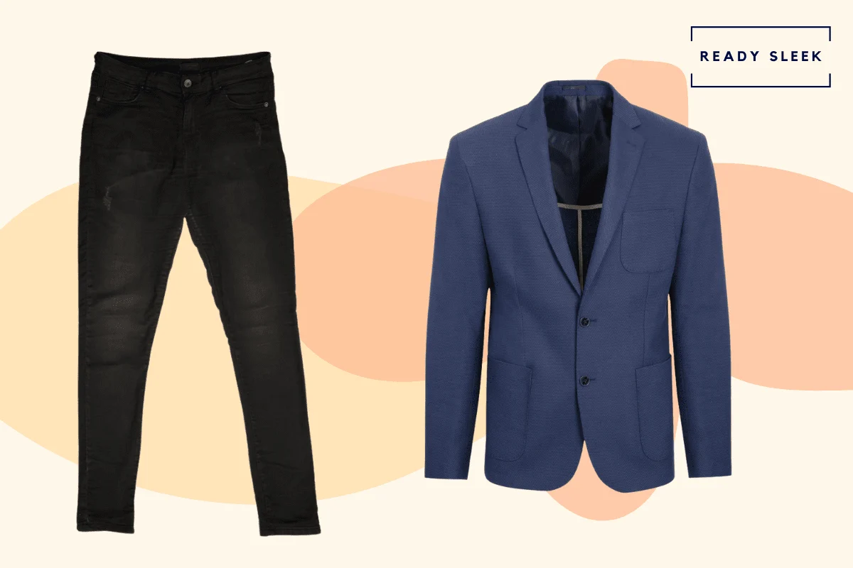 Black jeans and navy blue blazer