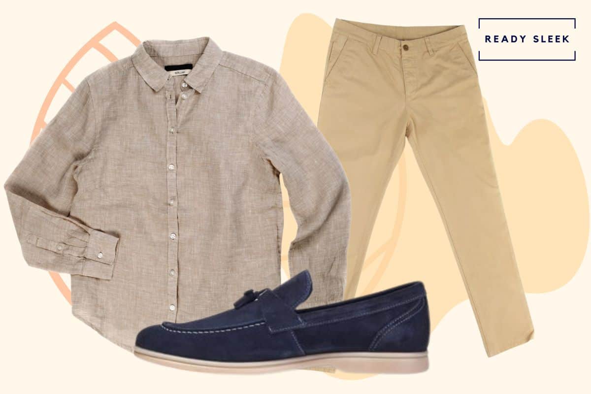 Khaki pants deals with grey blazer