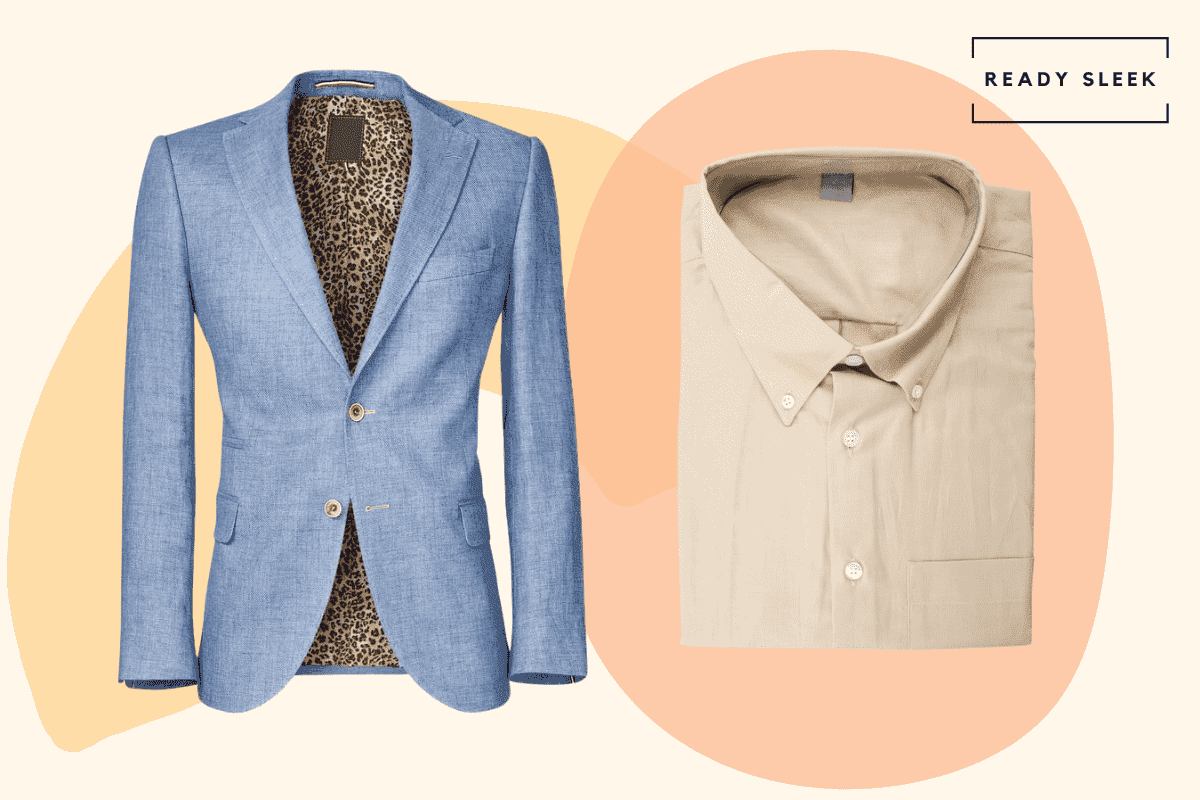 Light blue blazer with beige shirt