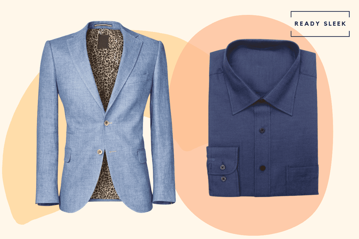 Light blue blazer with navy blue shirt