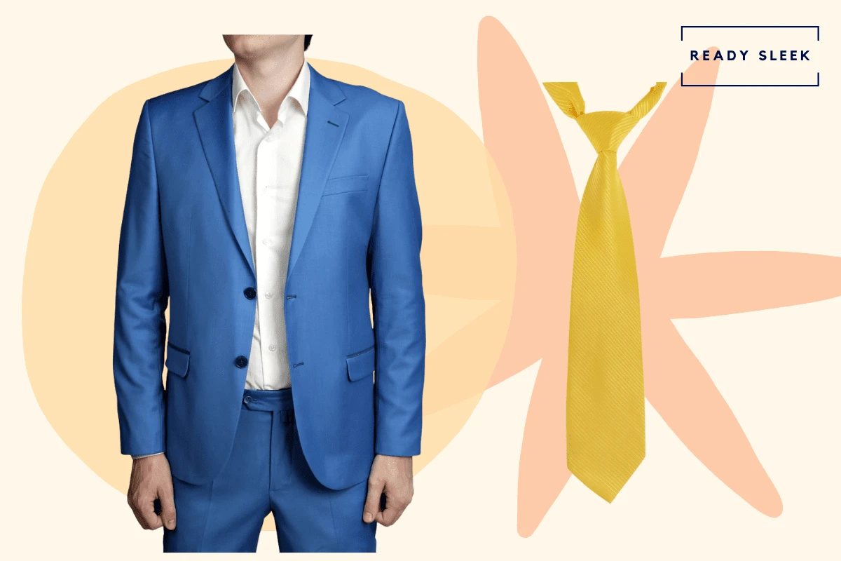 Medium blue suit with yellow tie