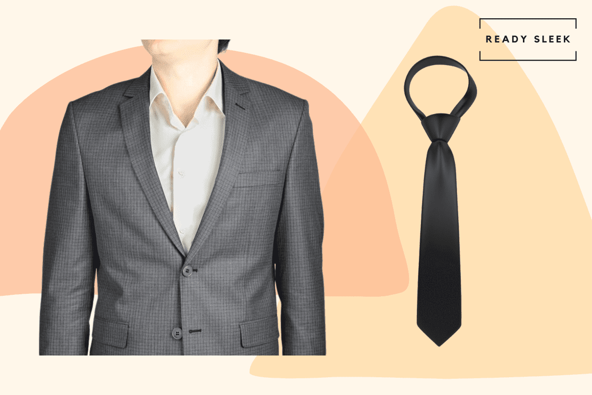Medium grey suit with black tie