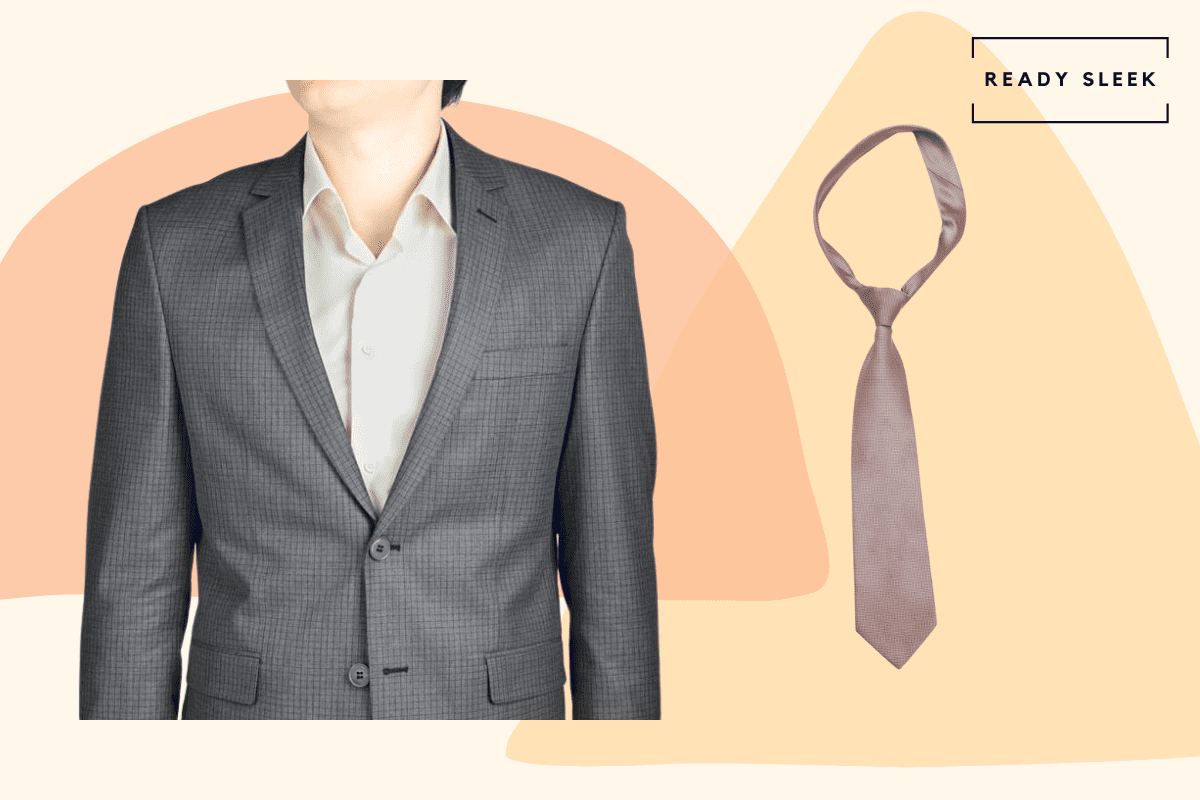 Medium grey suit with dark pink tie