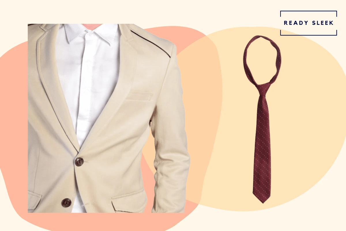 Tan suit with burgundy tie