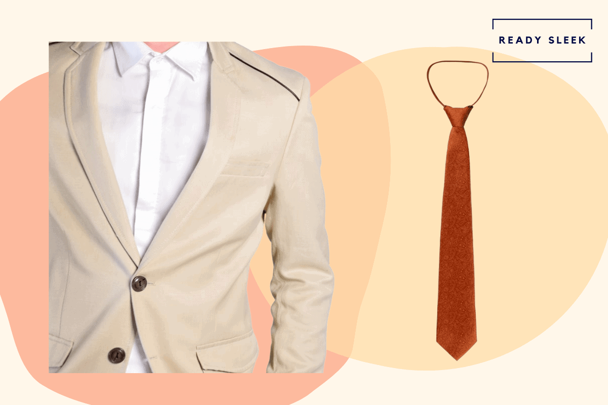 Tan suit with marmalade orange tie