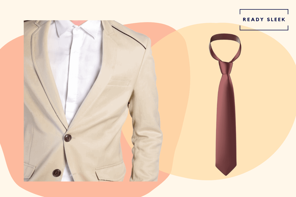 Tan suit with scarlet red tie