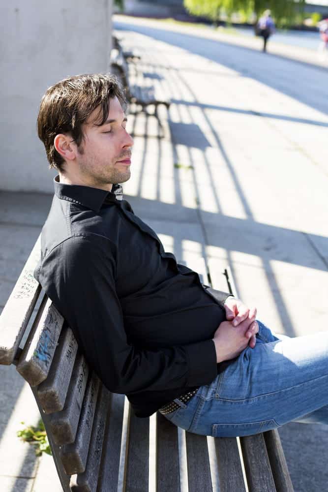 black shirt with light jeans