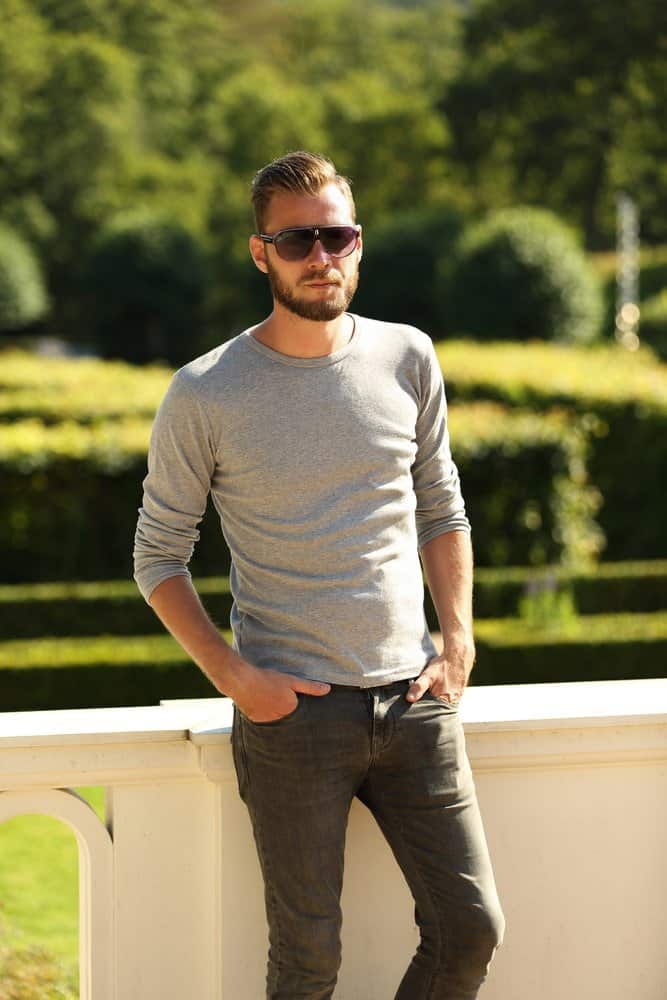 grey henley shirt with jeans