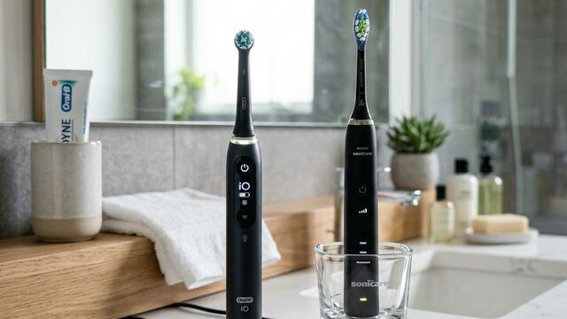 Oral-B and Sonicare electric toothbrushes side by side comparison