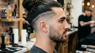 Man bun with undercut fade hairstyle side profile