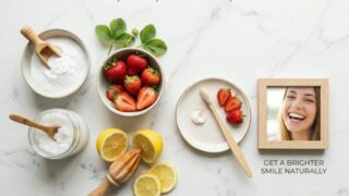 Natural teeth whitening ingredients: baking soda, strawberries, coconut oil
