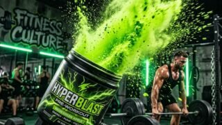 Pre-workout supplement with explosive energy concept in gym