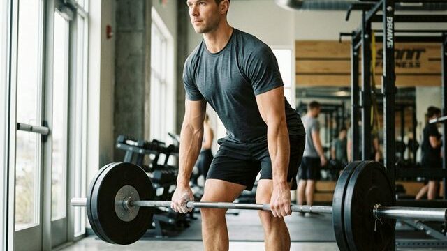 Fit man doing deadlift in gym for natural testosterone boost