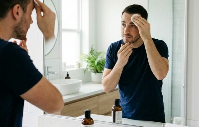 Man Applying Toner Skincare
